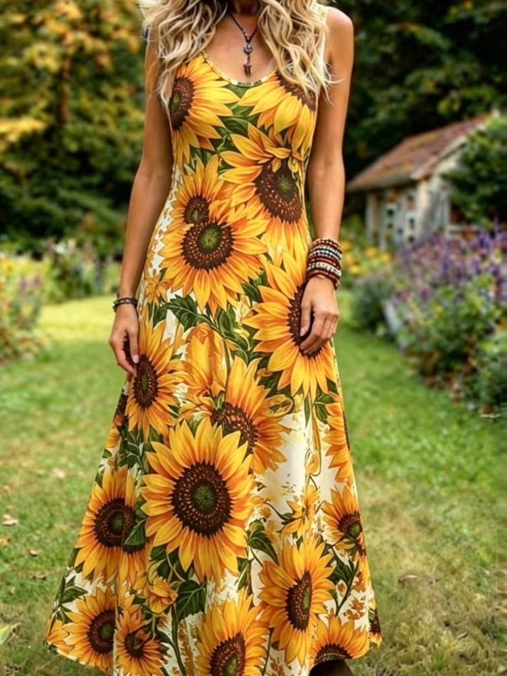 NEW Sunflower Print Maxi Dress - Yellow Floral Summer Dress